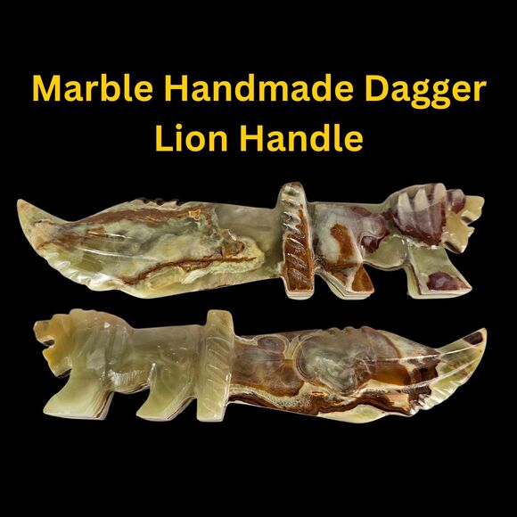 Green Marble Onyx Dagger with Lion Handle, handmade 8" knife, gift for holidays - Picture 1 of 9